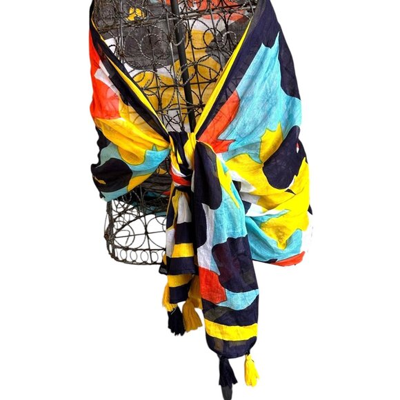 Vintage Flower Power Scarf Long Tassels 74 in L x 31 in W Rectangle Tabl… - Picture 6 of 12